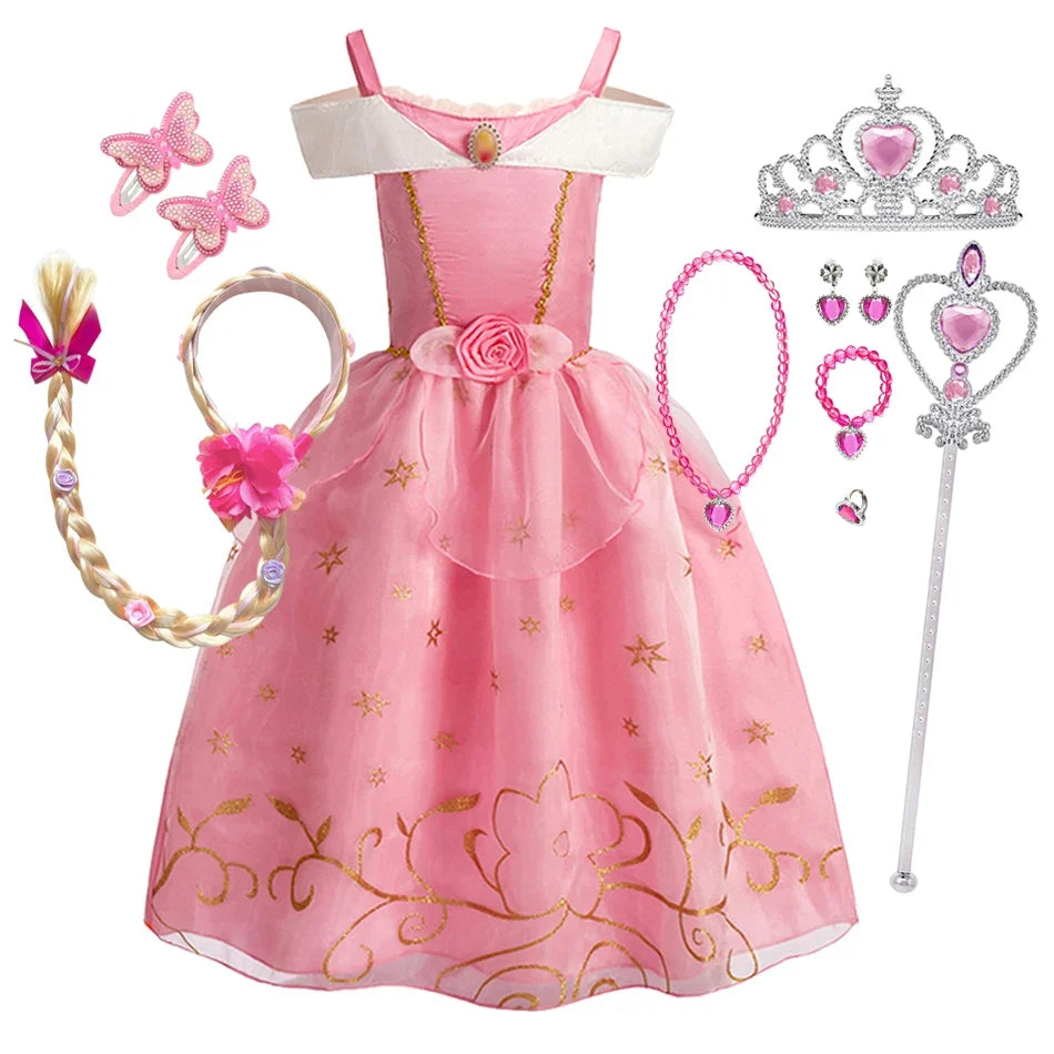 Children Princess Costume Cosplay Dress Girls Halloween Carnival Birthday Outfit Party Sleeping Beauty Ball Gown
