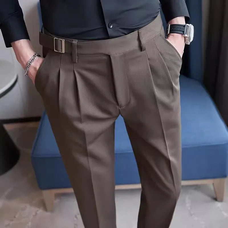Spring Autumn High Quality Suit Pants Men Solid Color High Waist Youthful Vitality Smart Casual Trousers Mens Slim Suit Pant