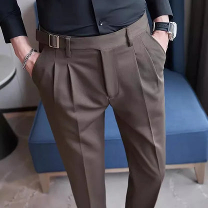 Spring Autumn High Quality Suit Pants Men Solid Color High Waist Youthful Vitality Smart Casual Trousers Mens Slim Suit Pant