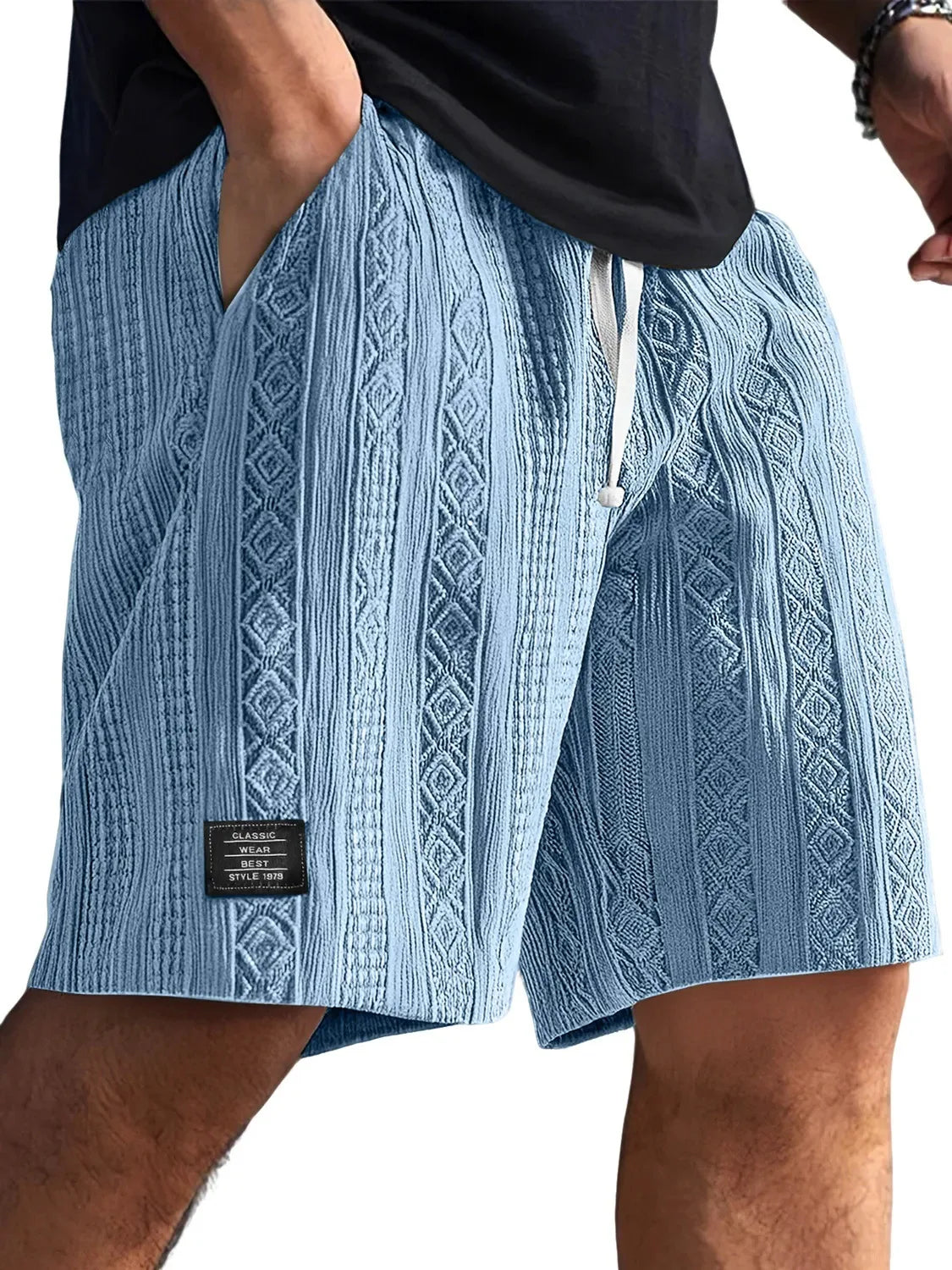 Men's Jacquard Casual Shorts Summer Harajuku Solid Sweatpants Fashion Men Short Pants Retro Men Clothes Roupas Streetwear New