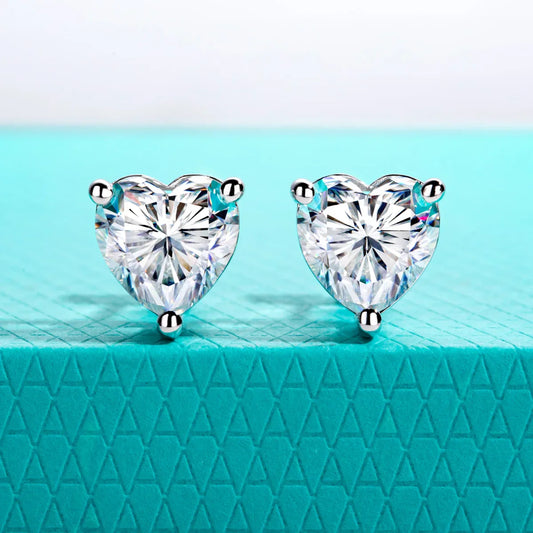 Heart Moissanite Stud Earrings 1cttw-6cttw D Color VVS1 925 Sterling Silver 18k Gold Plated Classic Women's Jewelry