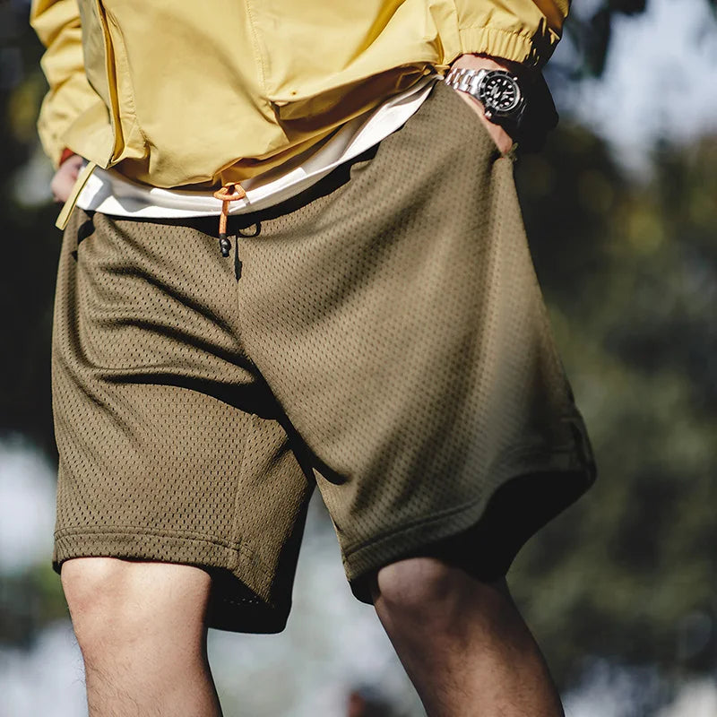 Outdoor Mesh Basketball Shorts Men's Summer Quick-Dry Breathable Pants with Elastic Waist Lightweight Running Sport Shorts
