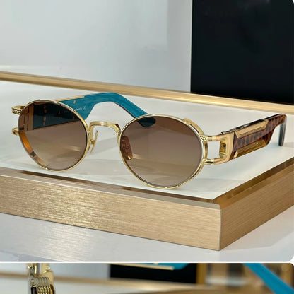 INS Luxury Sunglasses Small Oval Frame Alloy High Quality Handcrafted Fashion Brand Design UV400 for Unisex Eyeglasses with Case