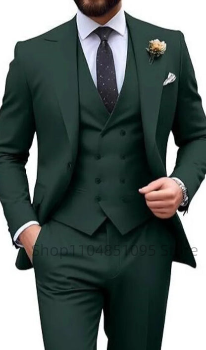 Men's Solid Color Slim Fit Formal Business Suit Wedding 3-Piece Set with Peak Lapel Blazer Vest And Trousers for Party Prom