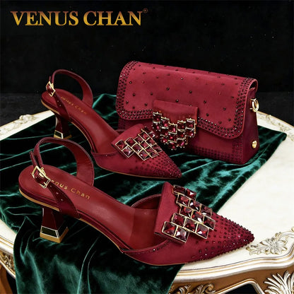 2026 INS Italy Italian style Rhinestone Pointed Toe High Heels - Elegant Women's Party & Wedding Shoe and Bag Set