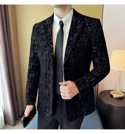 High Quality Plush Jacquard fashion Suit Jacket  Korean Version Slim Fit Business Retro Casual Social Wedding Suit Blazer 5XL-M