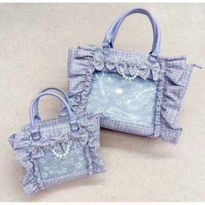 Japanese Sle Lace Trim Painful Bag Small Fraance Sle Handbag Single oulder Satchel Embellied with Button And Pleate...