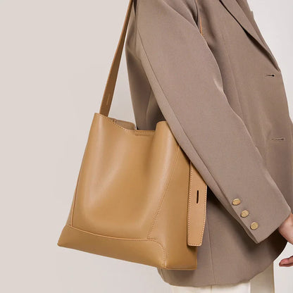 Ladies' Split Leather Bucket Shoulder Bags Female Commute Shopping Messenger Bags Adjustable Shoulder Strap Women Casual Handbag