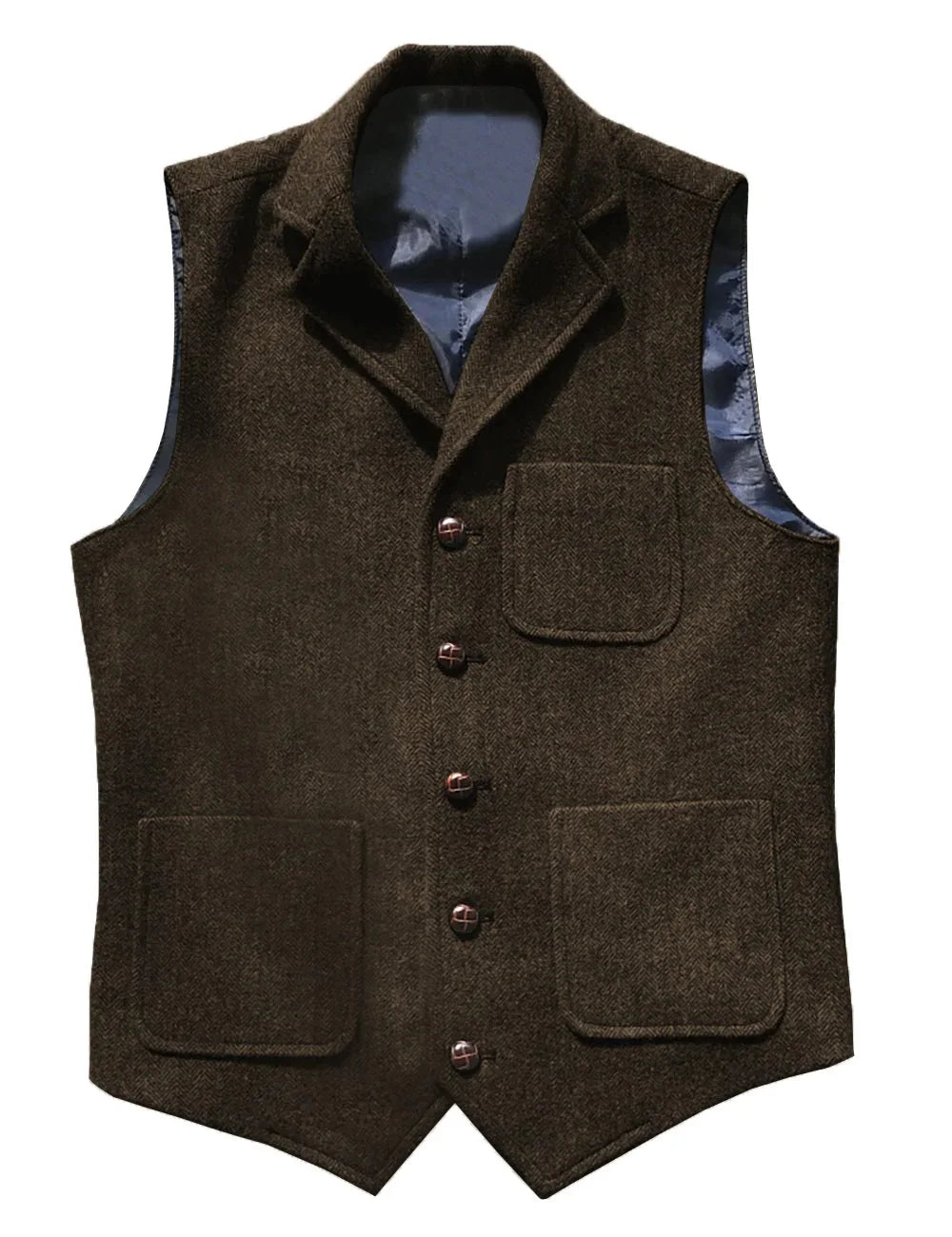 Men Vest Brown With Lapel Pocket Single Button Waistcoat For Wedding Birthday Formal Business Casual Banquet Work Men Suit