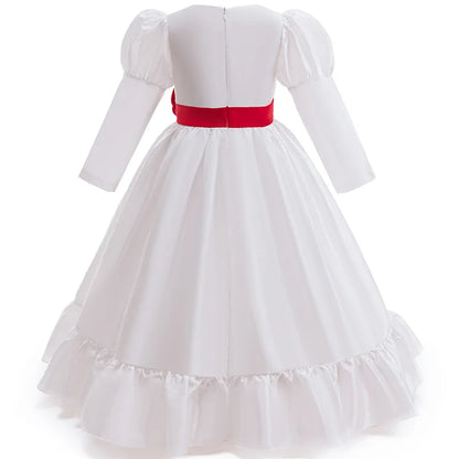 Kids Conjuring Halloween Costume Horror Doll Annabelle Cosplay Girl Dresses Rose Embroidery Baptismal Dress Girls Party Dresses