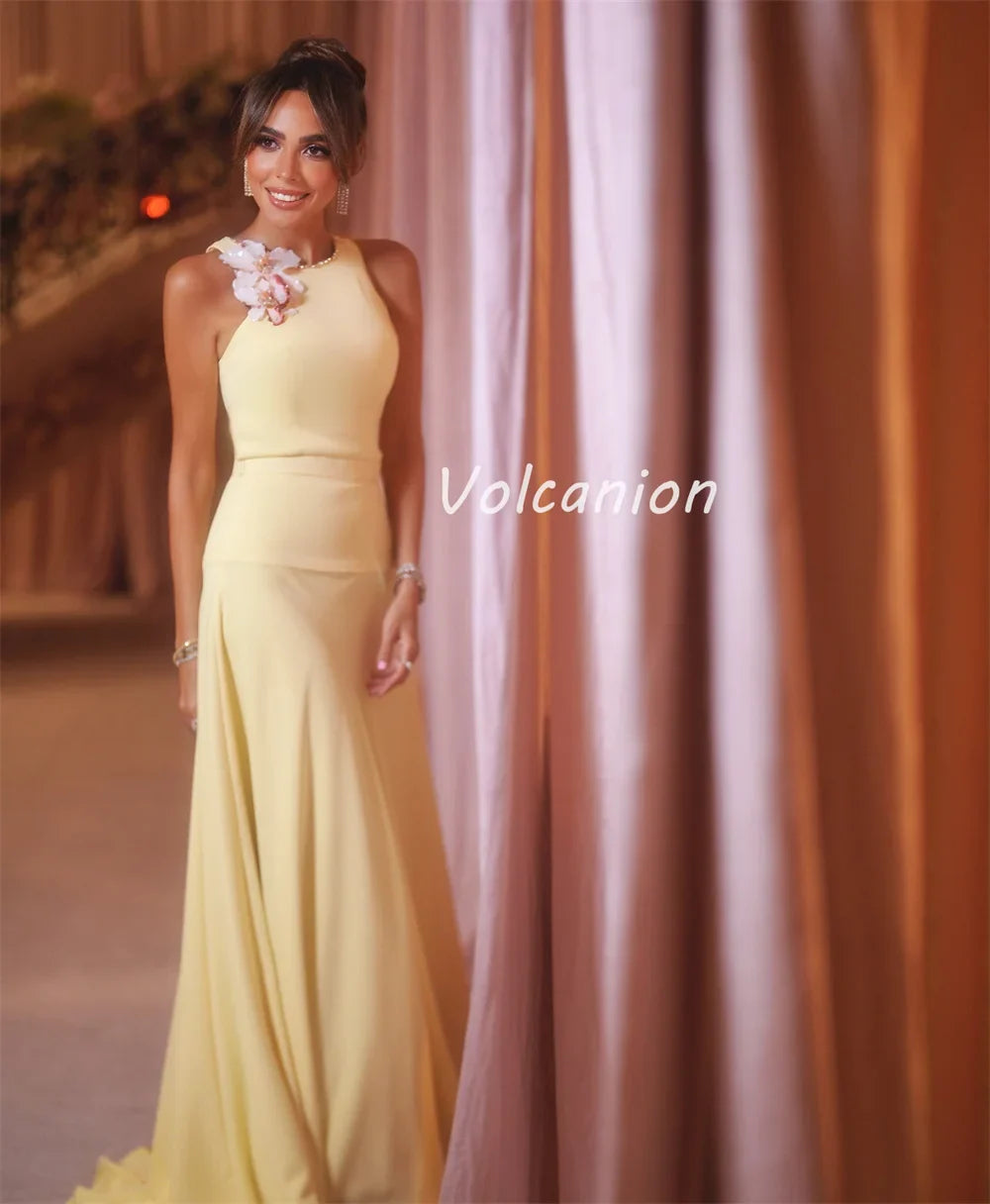 Customized Casual Pastrol Chiffon Handmade Flower Rhinestone Beading Straight Scoop Neck Long Dresses Bespoke Occasion Dresses