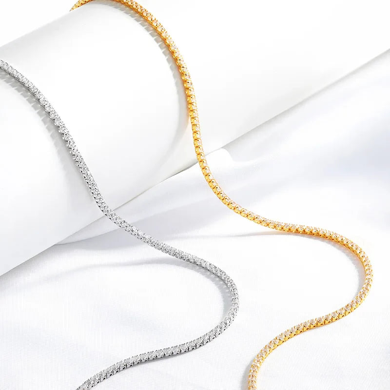Each 2mm All Zircon/moissanite Tennis Necklace for Women Man Adjustable Choker Chain 100% 925 Sterling Silver Jewelry