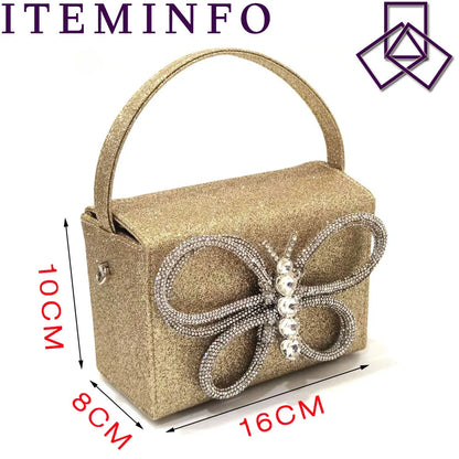2023 Ladies Pointed-Toe Party High Heels Magenta Colour Bow Rhinestone Stereo Bag Evening  African Wedding Shoe And Bag Set