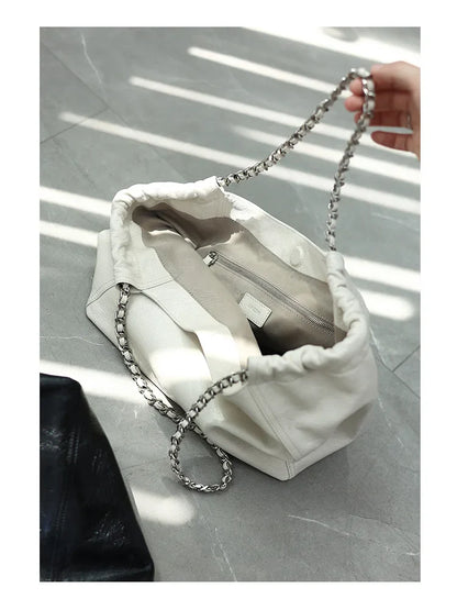 Women Genuine Leather Luxury Chain Single Shoulder Bags Large Capacity Soft Handbag Suitable For Working And Travling