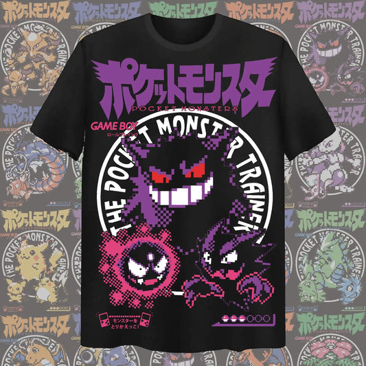 Anime Pokémon Gengar Pixel Style Graphic Unisex Tshirt，high Quality 100%cotton O-neck Y2k Harajuku 2026 Summer Men Fashion Shirt