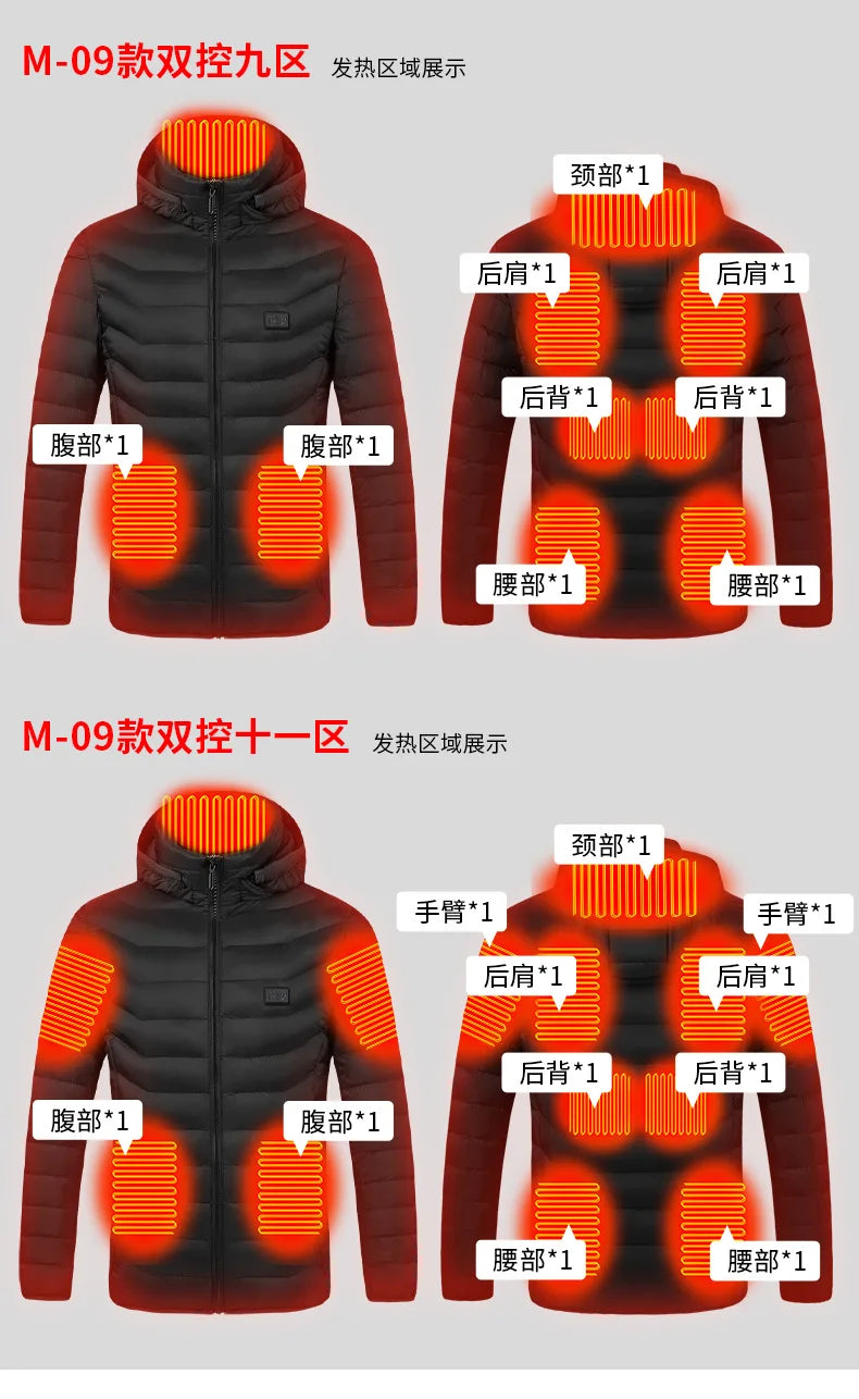 21 Areas Heated Jacket Women's Warm Vest USB Men's Heating Jacket  Waterproof Winter Heated Jackets Ski Clothing Coat Heated