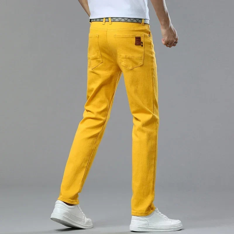 6 Colors New Jeans Men's Stretch Cotton Denim Pants Classic Straight Fashion Fit Autumn Business Casual Trousers Man Clothes