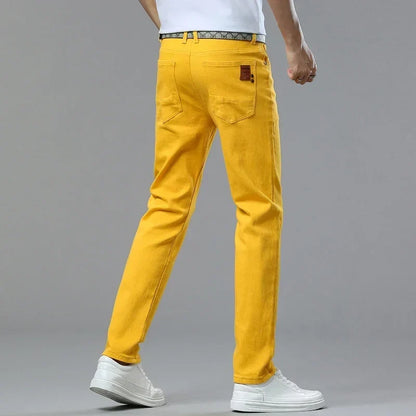 6 Colors New Jeans Men's Stretch Cotton Denim Pants Classic Straight Fashion Fit Autumn Business Casual Trousers Man Clothes