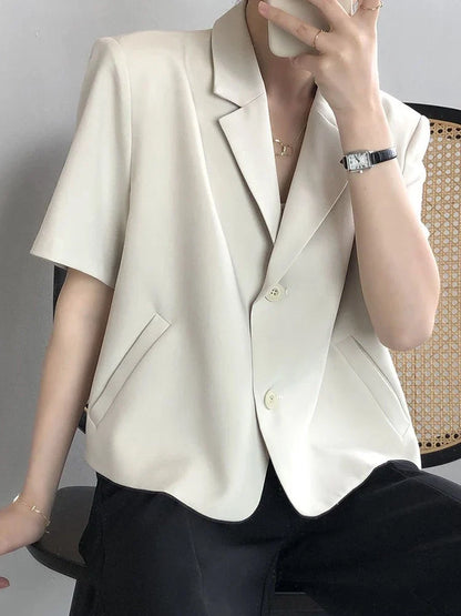 Elegant Casual Blazers Women Short Sleeve Loose S-3Xl Suit Coat Tops Korean Summer Fashion Solid Sweet Simple Blazers New