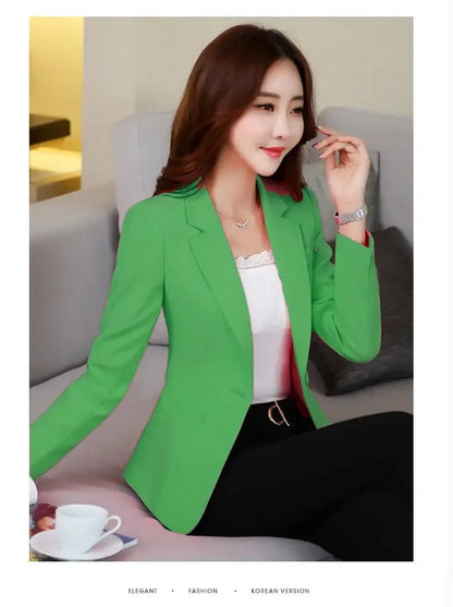 Korean Style Slim Fit Blazers for Women, Long Sleeve Casual Suits Jacket, Solid Color Black White Office Lady Suit Blazer M-3XL