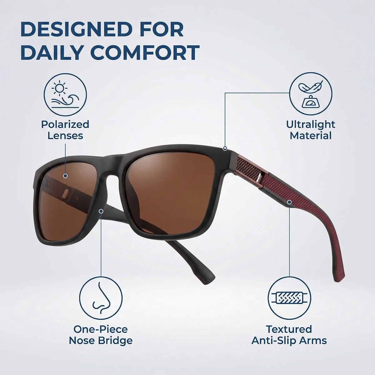 Polarized Square Sunglasses For Men Luxury Square Vintage Retro Fashion Glasses  Gafas De Sol Hombre Polarizadas Alta Calidad