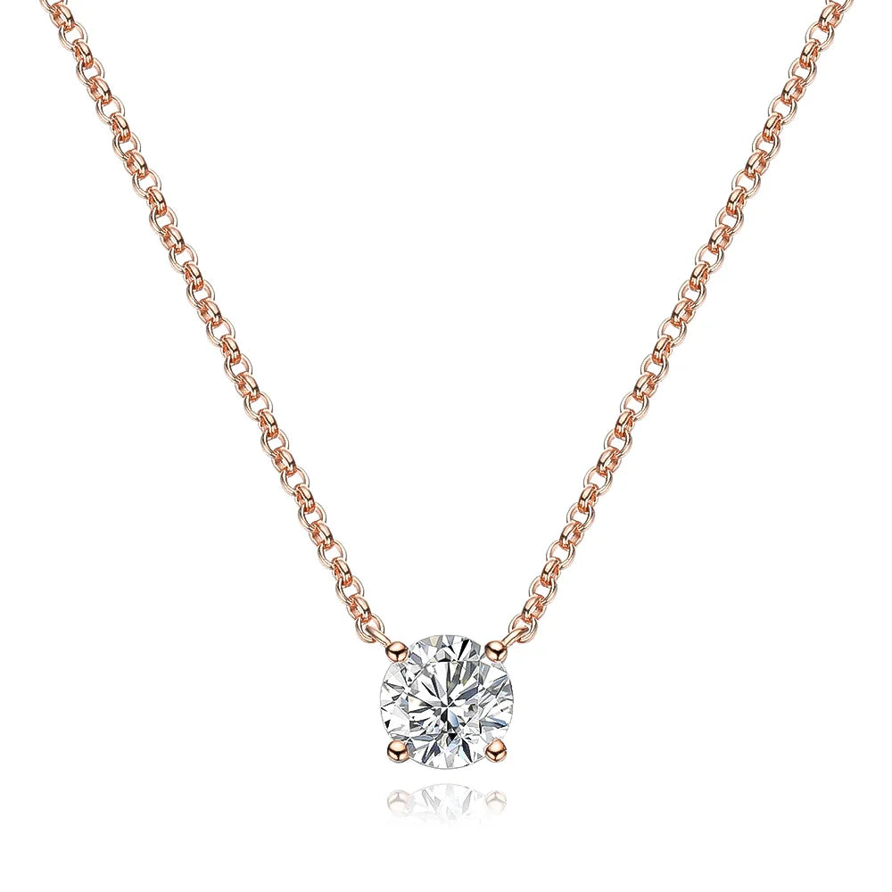 1ct/6.5mm Moissanite Diamond Pendant Necklace With  Certificates 100% 925 Sterling Silver Plated 18k Gold Neckchain For Women
