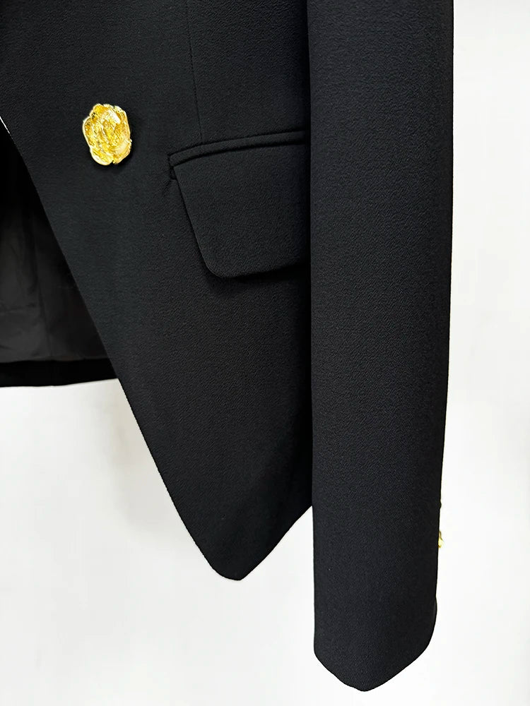 HIGH STREET Newest Fashion 2026 Designer Jacket Women's Slim Fitting Rose Metal Buttons Color Block Blazer