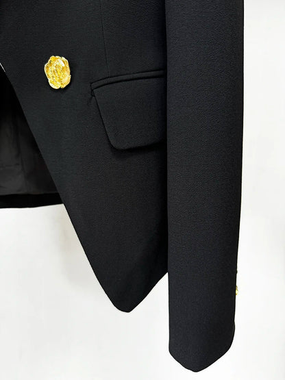 HIGH STREET Newest Fashion 2026 Designer Jacket Women's Slim Fitting Rose Metal Buttons Color Block Blazer