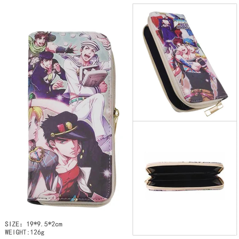 Anime JoJo's Bizarre Adventure - Portefeuille pliant en cuir synthétique PU kaki pour homme - Porte-monnaie cool Kujo Jotaro avec pince à billets