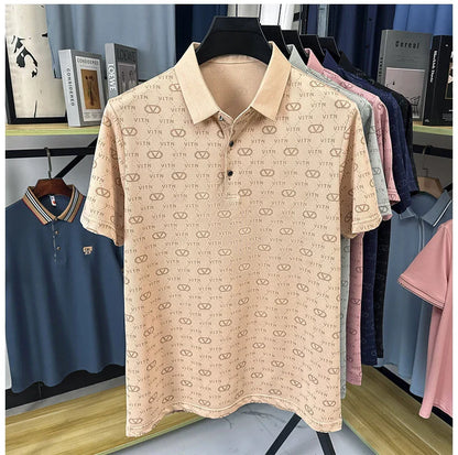 Luxury fashion brand trend printed short sleeve polo shirt men's summer new personality comfort breathable casual lapel T-shirt