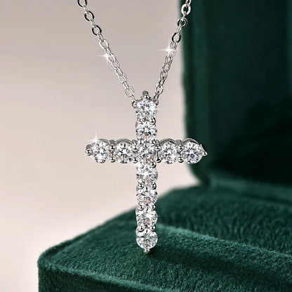 14K Gold Filled Cross Pendant Necklace Certified 3.5MM Full Moissanite Necklaces for Women Lab Diamond Vintage Jewelry