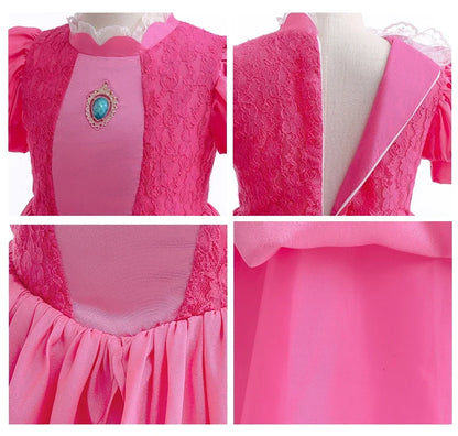 Princess Peach Style Dress Up Costume Set for Little Girls Birthday Carnival Party Role Play Outfit Kids 2-8Y Birthday Gifts