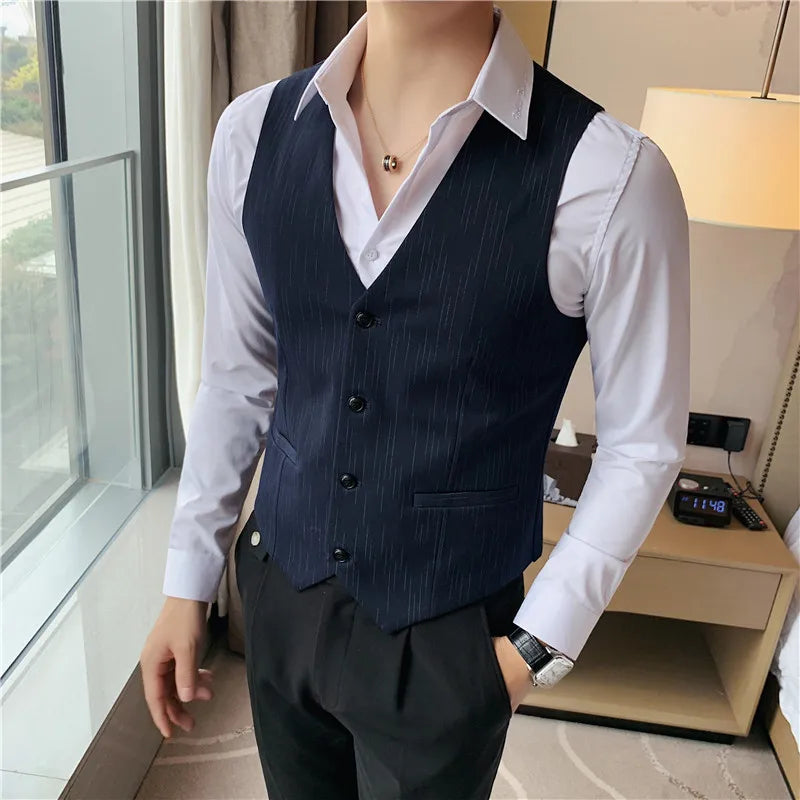 Plus Size 7XL 6XL 5XL Men's Fashion Striped Suit Vest British Style Business Work Slim Fit Wedding Social Sleeveless Vest