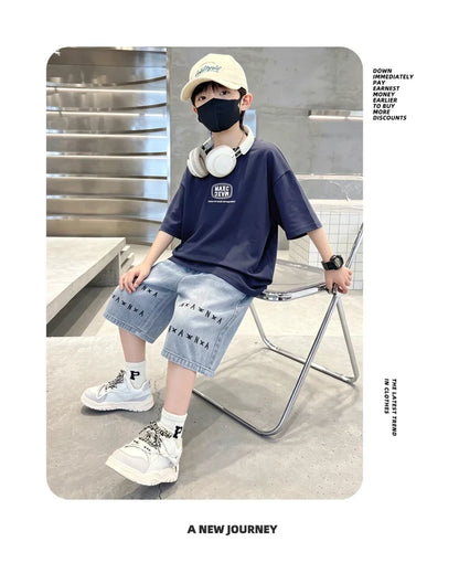 6-16 Year Children Short Sleeve Top And Bottom Clothing Set for Tween Boys Casual Streetwear Outfit Kids New Summer Clothes Suit