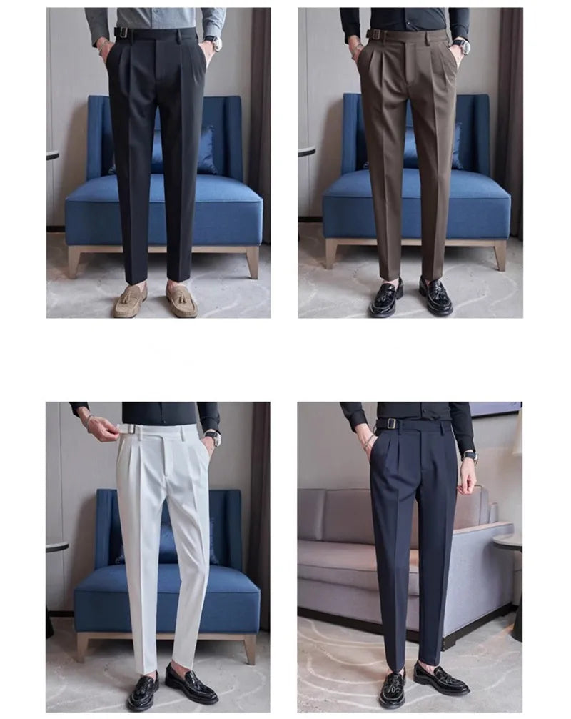 Spring Autumn High Quality Suit Pants Men Solid Color High Waist Youthful Vitality Smart Casual Trousers Mens Slim Suit Pant