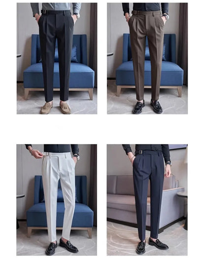 Spring Autumn High Quality Suit Pants Men Solid Color High Waist Youthful Vitality Smart Casual Trousers Mens Slim Suit Pant