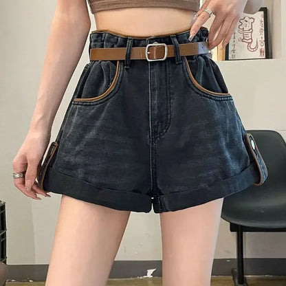 Wide Baggy Women's Denim Shorts Loose With Waist Pocket Female Short Jeans Pants Casual Harajuku Fashion Korean Style Kpop Hot