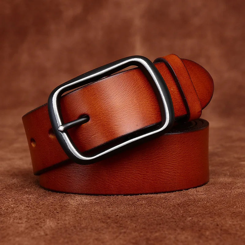 3.8CM Men High Quality Genuine Leather Belt Luxury Pin Buckle Belts Thick Cowskin Fashion Vintage Strap Male Jeans for Man