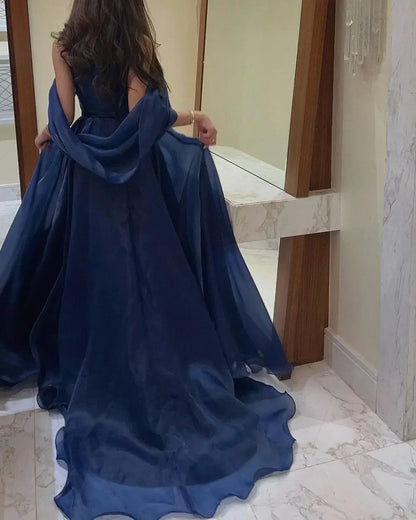 Customized Net Pleat Ruched Prom A-line Off-the-shoulder Bespoke Occasion Gown Long Dresses
