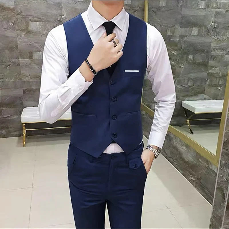 M-7XL Spring/summer Man Suit Vest Sleeveless Vest with Adjustable Waist Single Breasted Solid Color Business Suit Vest Wedding