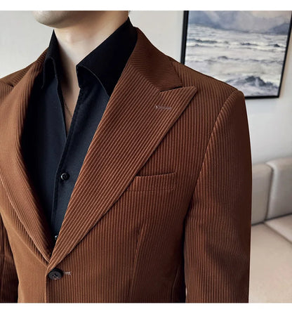 Stripe Suit Jacket For Men Autumn Winter Business Slim Fit Tailcoat Formal Wedding Party Fashion Casual Suit Coat 4XL-M