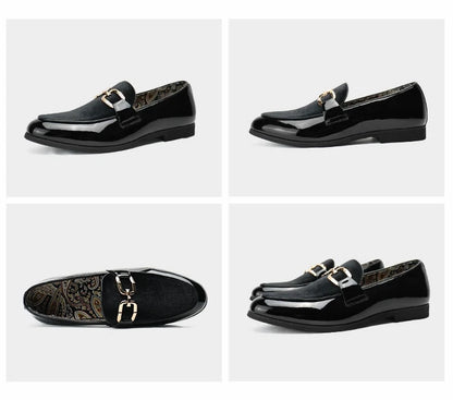 Fashion Man's Leather Shoes Party Wedding Loafers Metal Button Moccasins Men Slip-on Comfortable Driving Popular Club Flats
