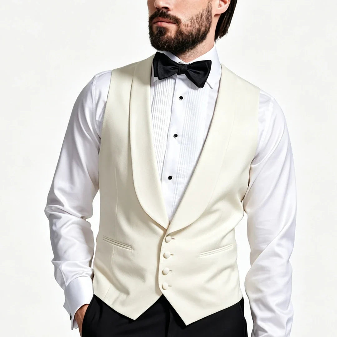 Men Vest Ivory With Lapel Single Breasted Solid Waistcoat For Wedding Banquet Business Work Office Casual Daily Men Suit Vest