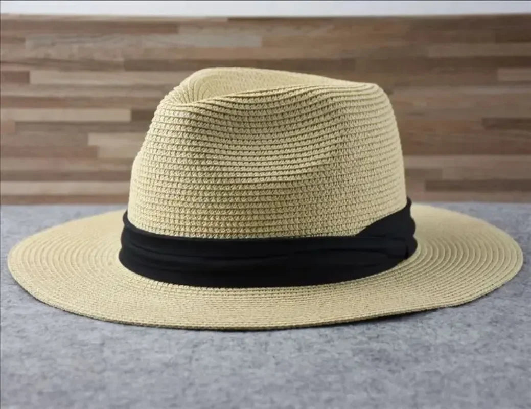 Unisex Panama Straw Hat Wide Brim Summer Beach Sun Protection Fedora Style - Sizes 55-57/58-60/61-64cm (Large/Plus)"