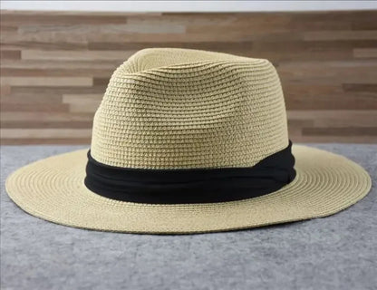 Unisex Panama Straw Hat Wide Brim Summer Beach Sun Protection Fedora Style - Sizes 55-57/58-60/61-64cm (Large/Plus)"
