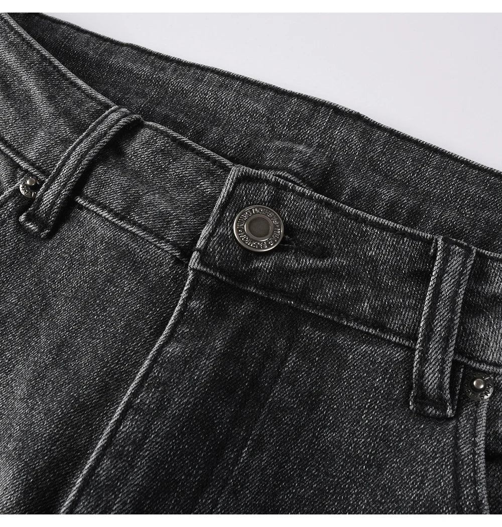 Men's Boot Cut Denim Jeans Gray Black High-Quality Cotton Pants Classic Slim Stretch Flared Trousers