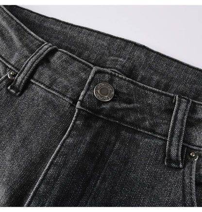 Men's Boot Cut Denim Jeans Gray Black High-Quality Cotton Pants Classic Slim Stretch Flared Trousers