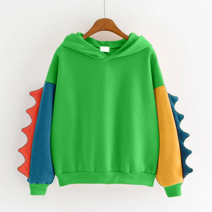 Women's Dinosaur Hoodies Fashionable Cute Solid Color Contrasting Dinosaur Loose Hoodies Comfortable Versatile Sweatshirts