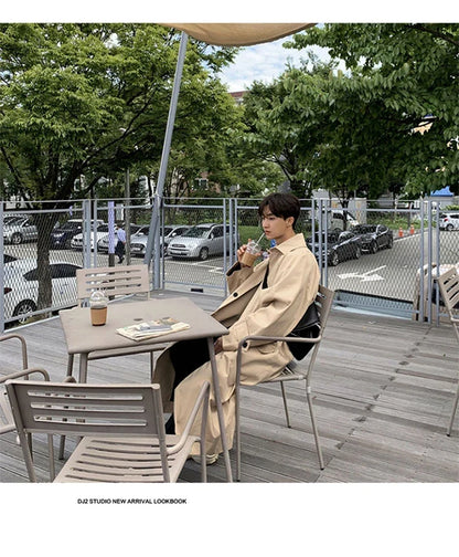 Spring Autumn Long Oversized Black Khaki Trench Coat Men Raglan Sleeve Single Breasted Loose Casual Korean Fashion