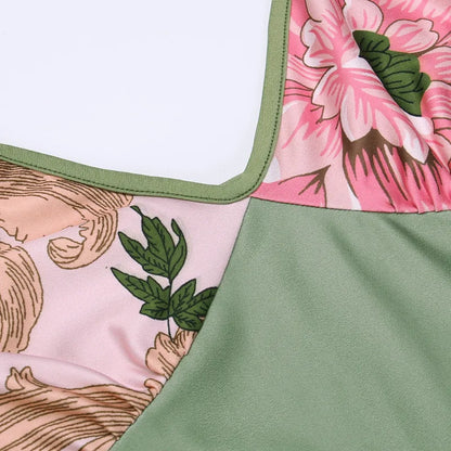Floral Print Summer Green Dress Womens Fashion Casual Sleeveless V-neck Backless Tunics Bodycon Holiday Beach Dresses Streetwear